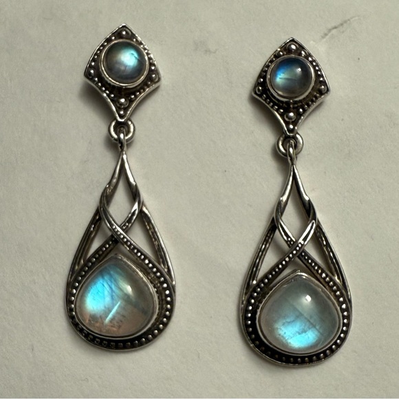 Silver Moonstone Teardrop Earrings - Picture 1 of 2